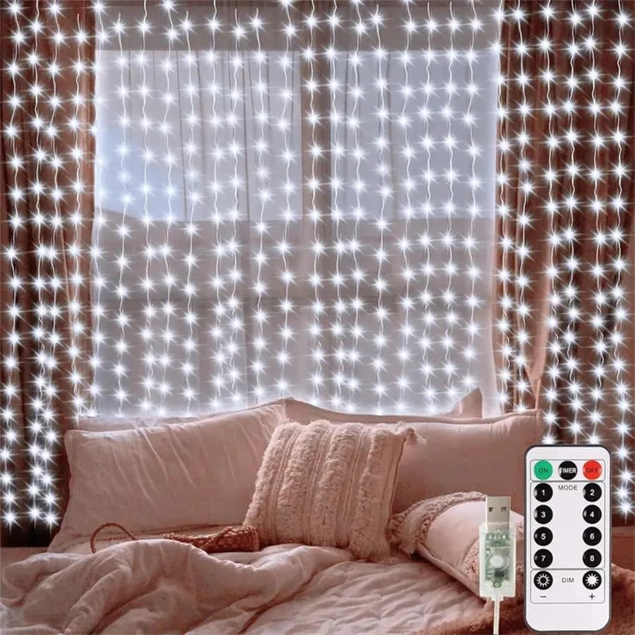 Luci a Tenda LED con Telecomando USB, Lampada Decorativa per Camera da Letto, Feste, Matrimoni, Compleanni, San Valentino