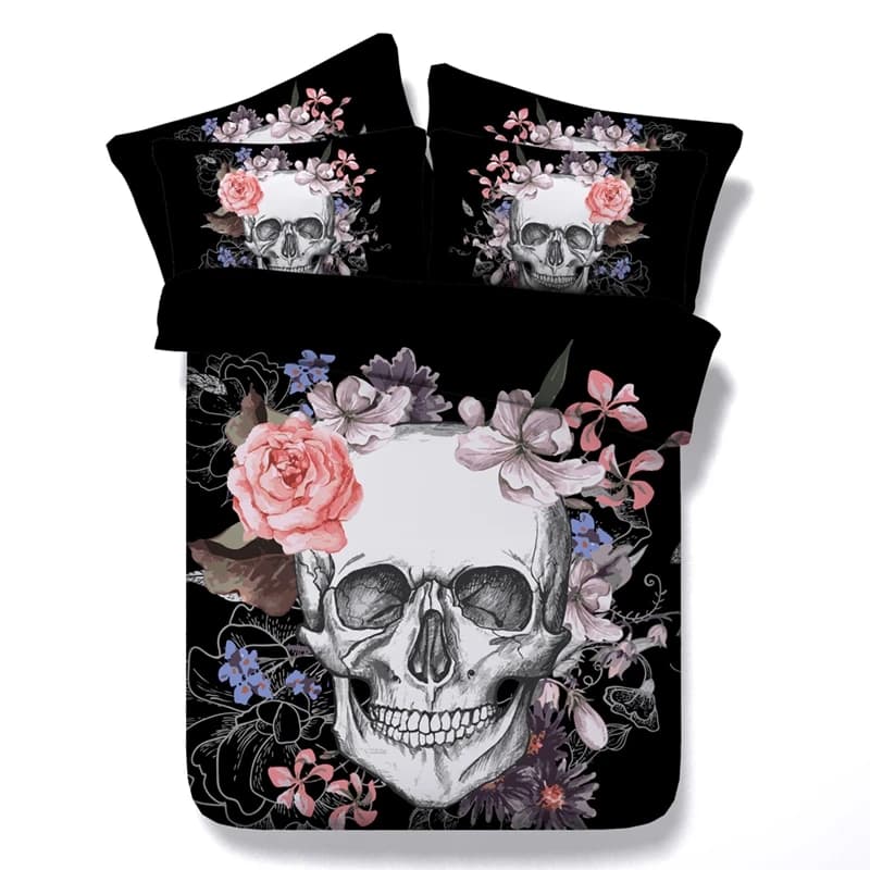 Nuovi set di biancheria da letto con teschio 3D Copripiumino scozzese per letto king size Biancheria da letto con teschio di zucchero in stile europeo Set copripiumino con fiori rosa