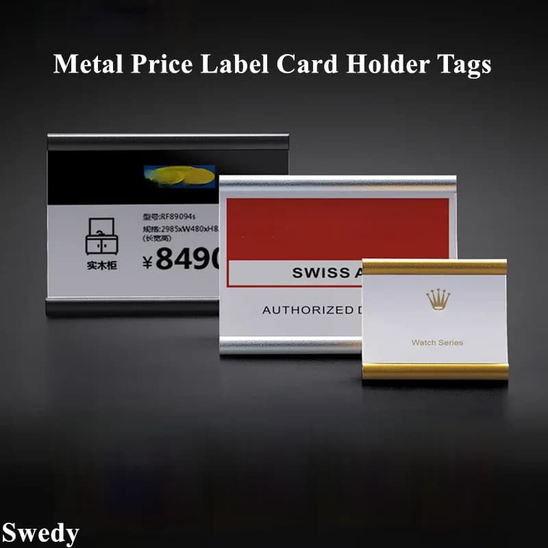 70x50mm Alluminio Piccolo Prezzo Etichetta Nome Etichette per carte Numero da tavolo Porta biglietti di carta Espositore per porta cartello in metallo