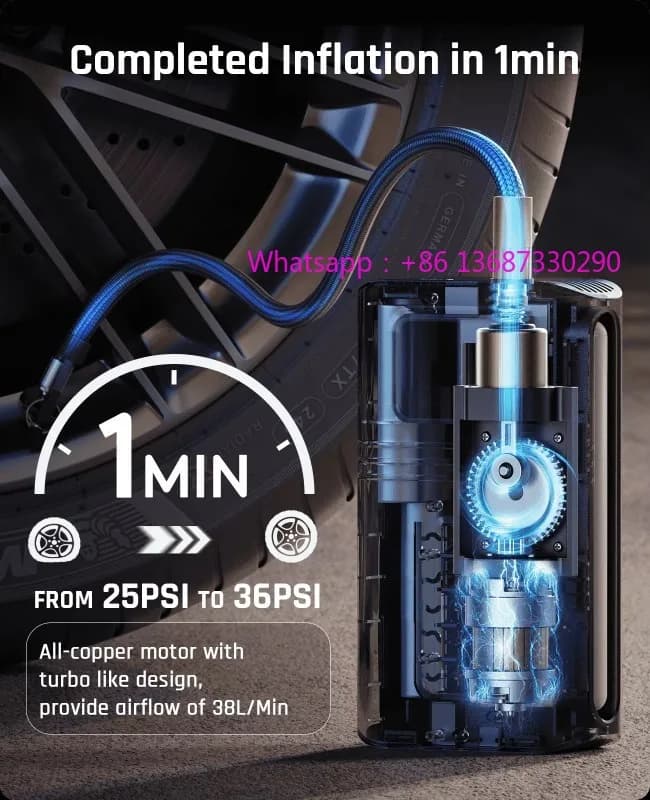 2In1 cablato e wireless, con batteria da 6000 mAh, gonfiatore di pneumatici, compressore d'aria C, piccola pompa d'aria da 12 V CC