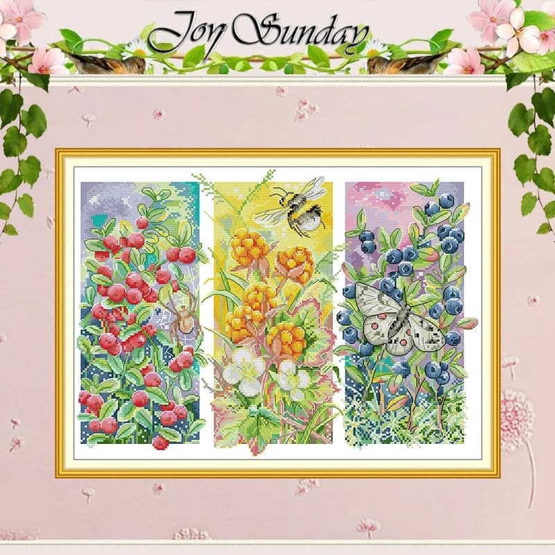 Taga Berry Patterns Counted Cross Stitch Set DIY 11CT 14CT 16CT HD Stamped DMC Cross-stitch Kit Embroidery Needlework Crafts