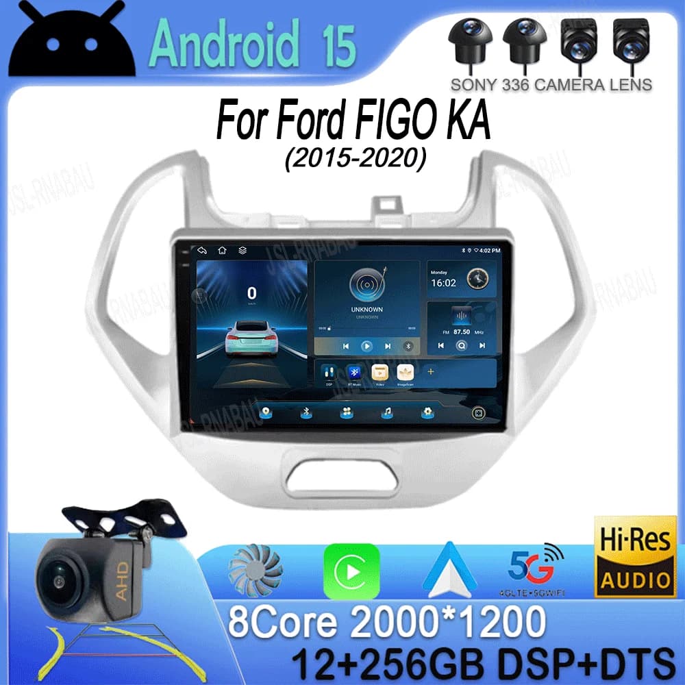 Auto Android 15 Per Ford FIGO KA 2015 - 2020 Auto Radio Stereo Lettore Multimediale di Navigazione GPS 5G wifi Wireless Carplay QLED HDR
