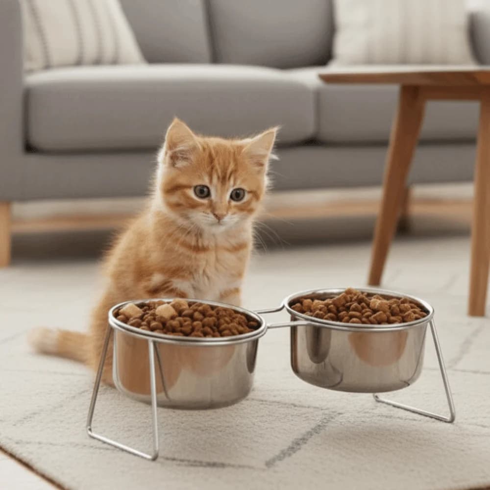Ciotola per gatti in acciaio inossidabile antiribaltamento con supporto Robusto alimentatore per cani con piede alto Anti-perdite Ciotola per alimenti per animali domestici a prova di ruggine da viaggio