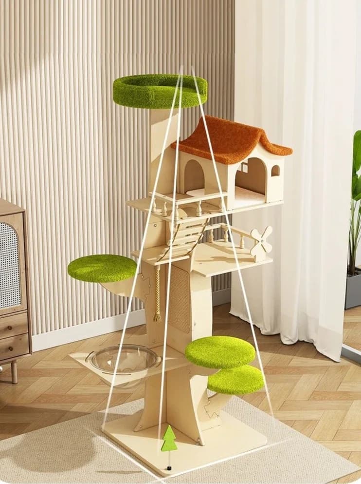 Solid wood sisal large cat villa space capsule toy rack climbing frame litter tree integrated scratching board