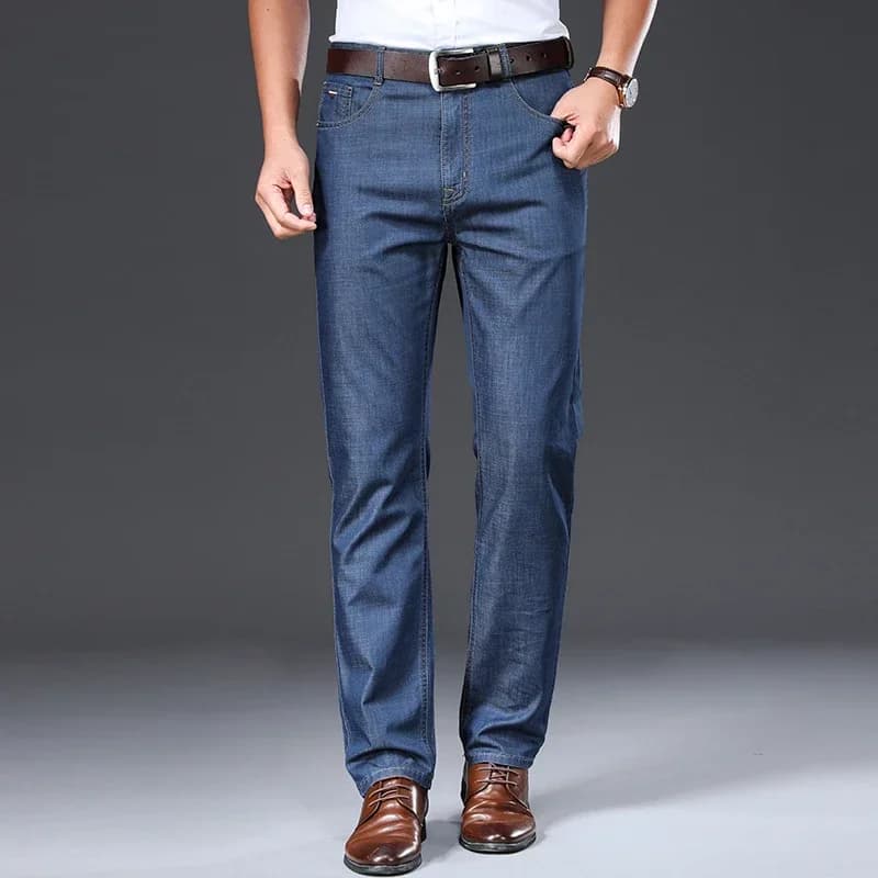 TFETTERS 2026 Pantaloni Estivi da Uomo Jeans Nuovi Sottili Morbidi Traspiranti a Gamba Dritta Media Regolare Neri Pantaloni da Lavoro Vintage da Uomo