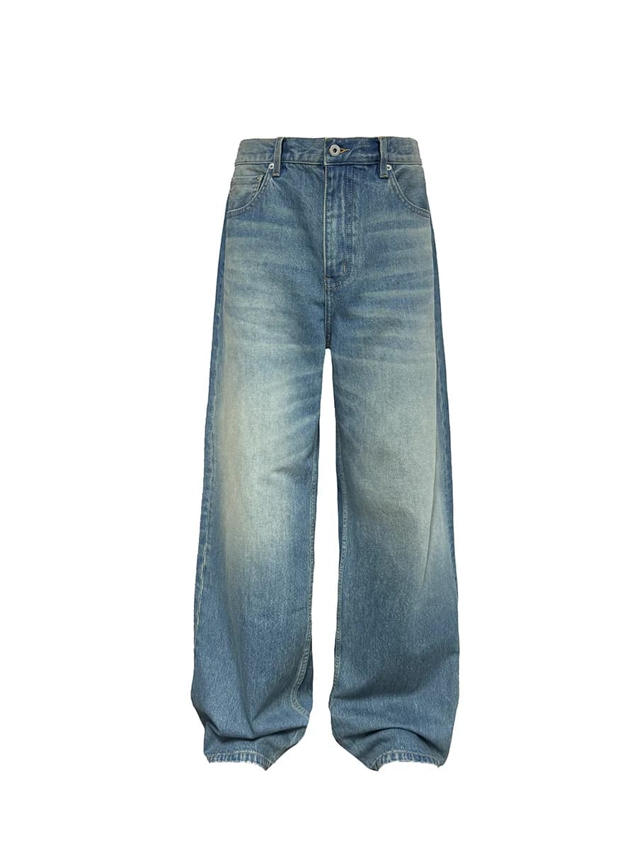 JCAESAR Vintage Denims Straight Leg Blue Jeans Natural Scratch 135OZ Washed out Casual Cotton Trousers for Young Men