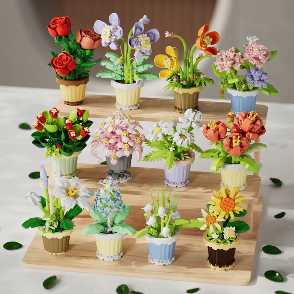 IDEA Brick Flower Micro Diamond Block Giglio Sunflower Seeds Margherita Peonia Pink Orchidea Garofano Nanobrick Pot Plants Toy