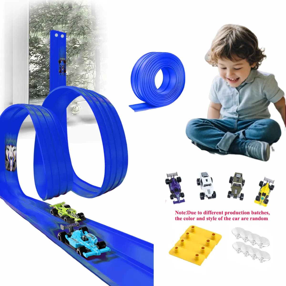 Borsa a rete 13Ft/16,3Ft Pista flessibile Giocattolo e Auto in miniatura Fai da te Veicolo ferroviario competitivo Gioco Regalo educativo per bambini Natale