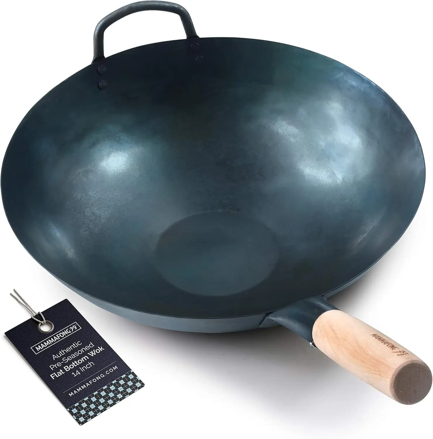 Pre-treated Blue Carbon Steel Wok - Traditional bowl of 14 Pollyci Martellata a Mano per Cucina di Gas e Elettrica
