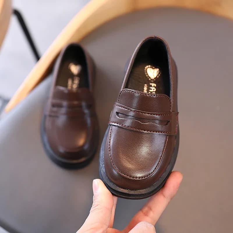 Kids Moccasins Pu Leather Shallow Black Brown Boys Girls Shoes Low 21-36 Toddler Fashion Leisure Kids Shoes Casual