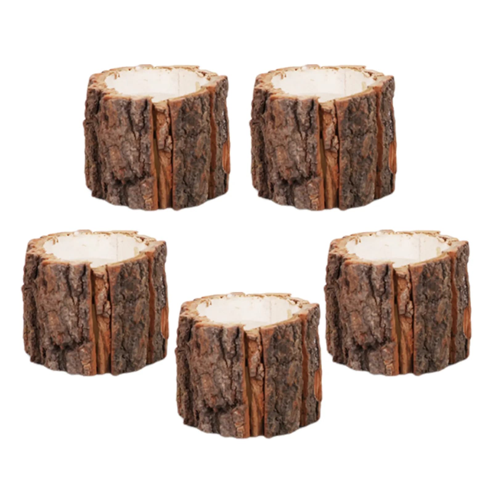 5Pcs Creative Bark Design Wooden Pen Holder Desk Organizer Compact Rustic Pencil Cup Set for Students Teachers Desktop