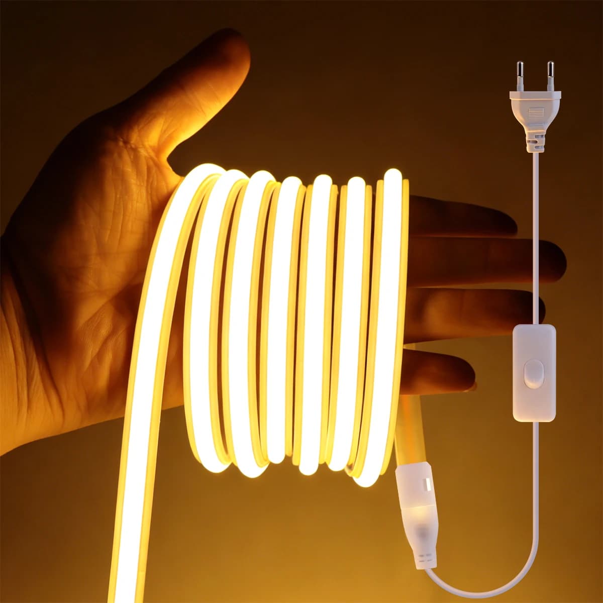 Newest 220V LED Strip Neon Light COB Waterproof Self-adhesive Tape Silicone Flexible Tube Safe For Kitchen Garden Decoration Outdoor Lighting