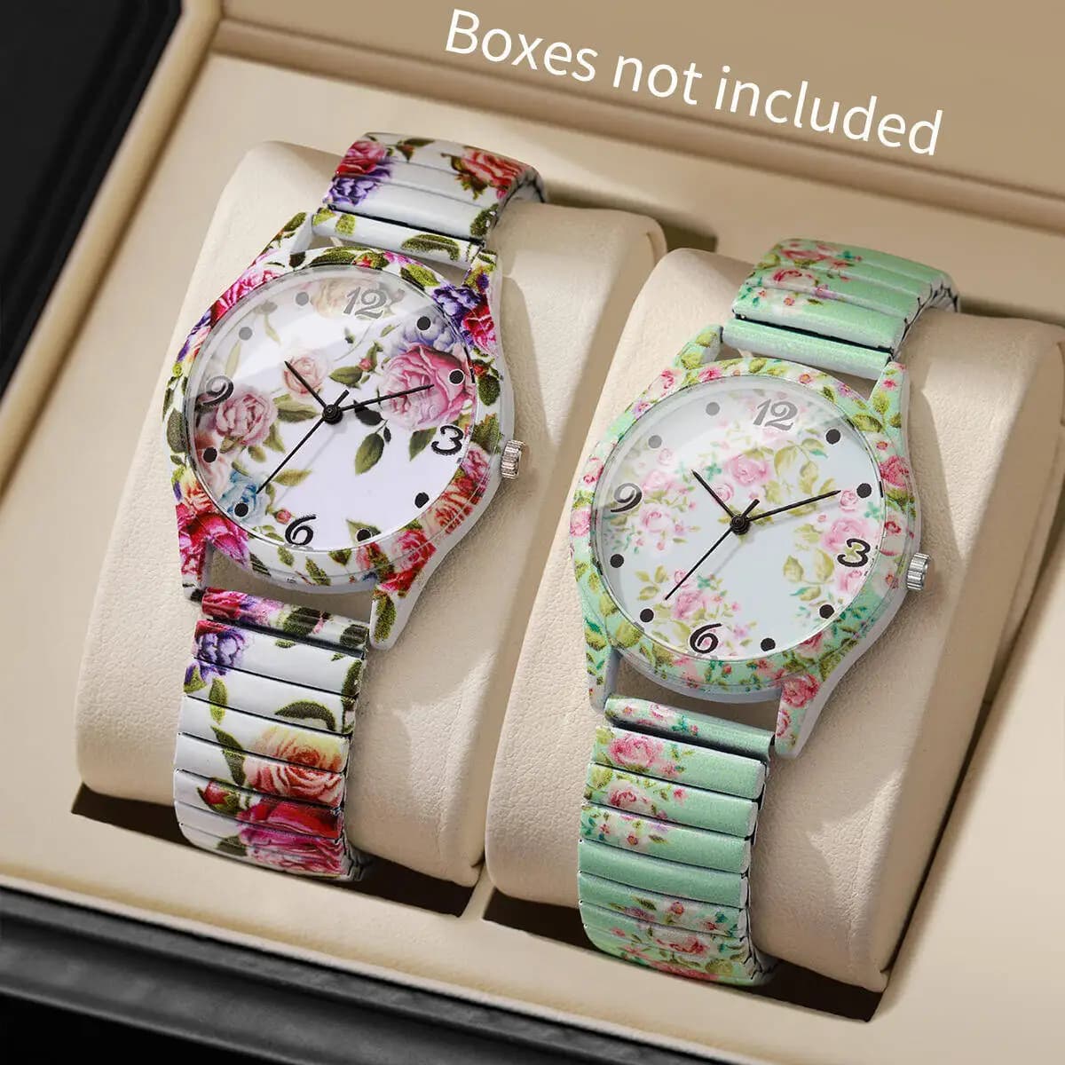 2/3 pieces women's quartz watch printed with fashionable flowers women's watch set with casual elastic strap with Arabic dial (without box)