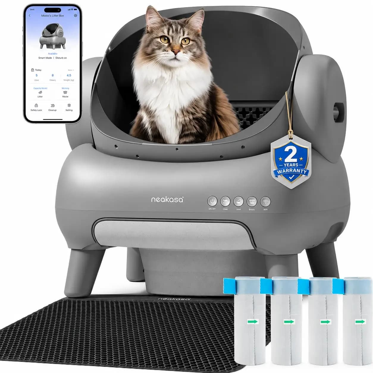 Self-Cleaning Automatic Cat Litter Box, Open-Top, Odor Control, App Tracking, Multi-Cat, Safety Sensors, Customized