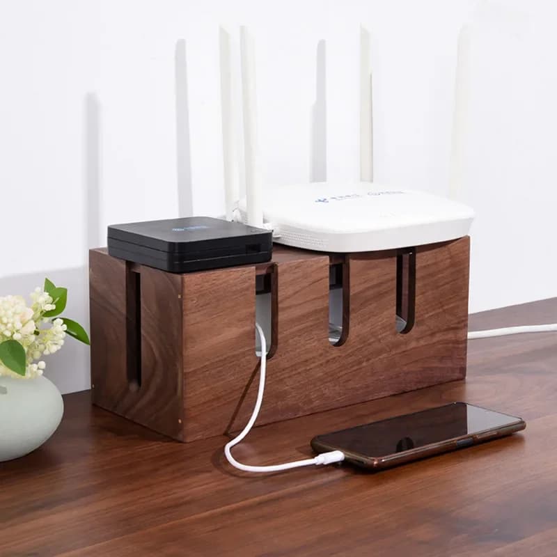 Scatola di immagazzinaggio della scheda della spina in legno massello ecologica Set di Organizer per cavi da tavolo sistema di gestione del Router superiore