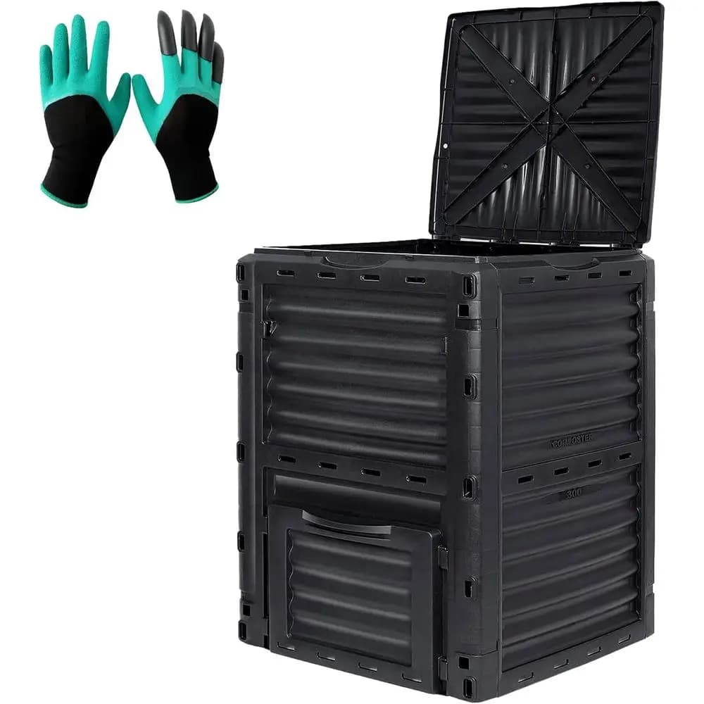 Compostiera da Esterno Grande da 80 Galloni con Montaggio Semplice, Coperchio Senza BPA per Rifiuti da Giardino e Cucina
