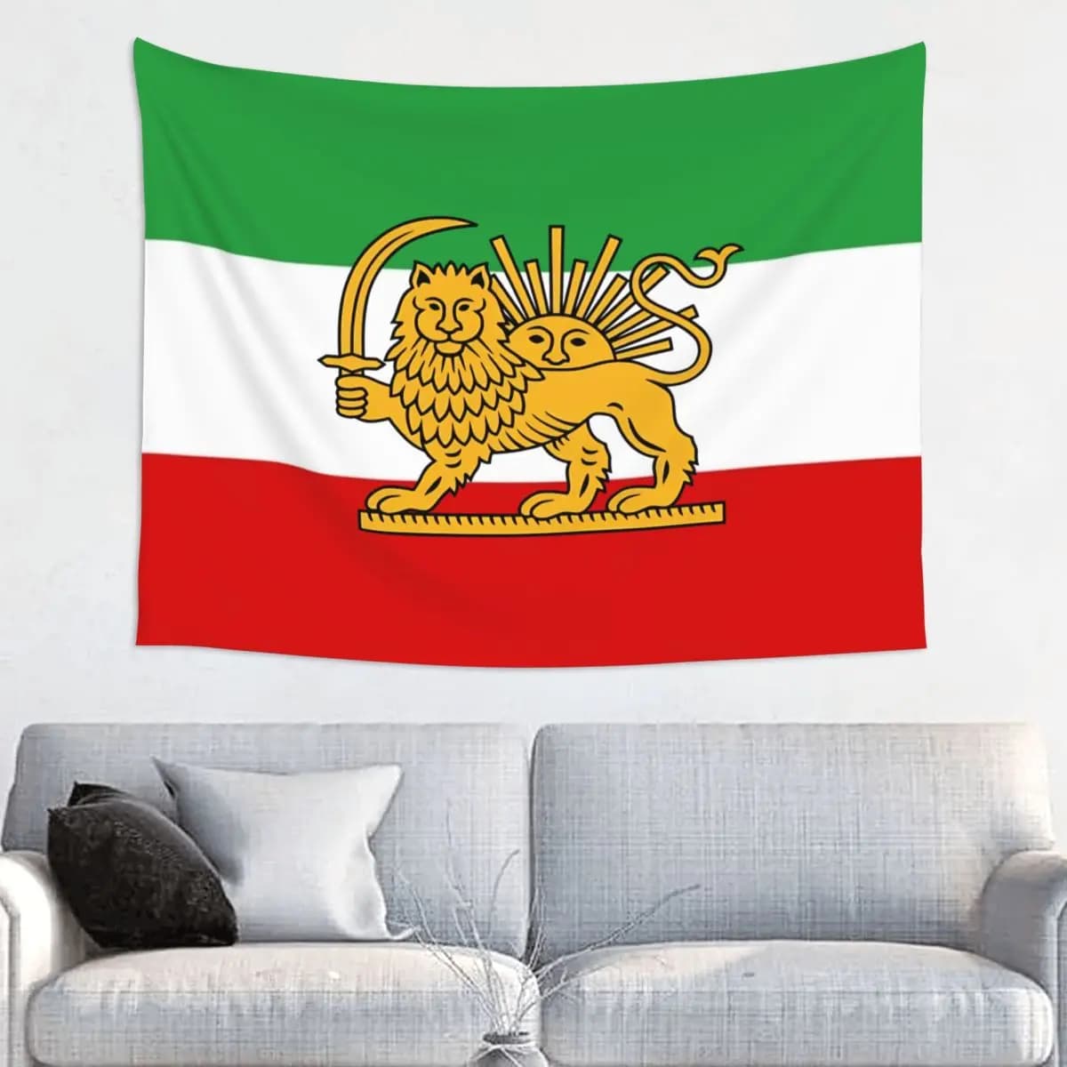 Wall carpet with flag emblem of Iran, lion and sun, polyester, hippie style, wall decoration, yoga mat, mandala.