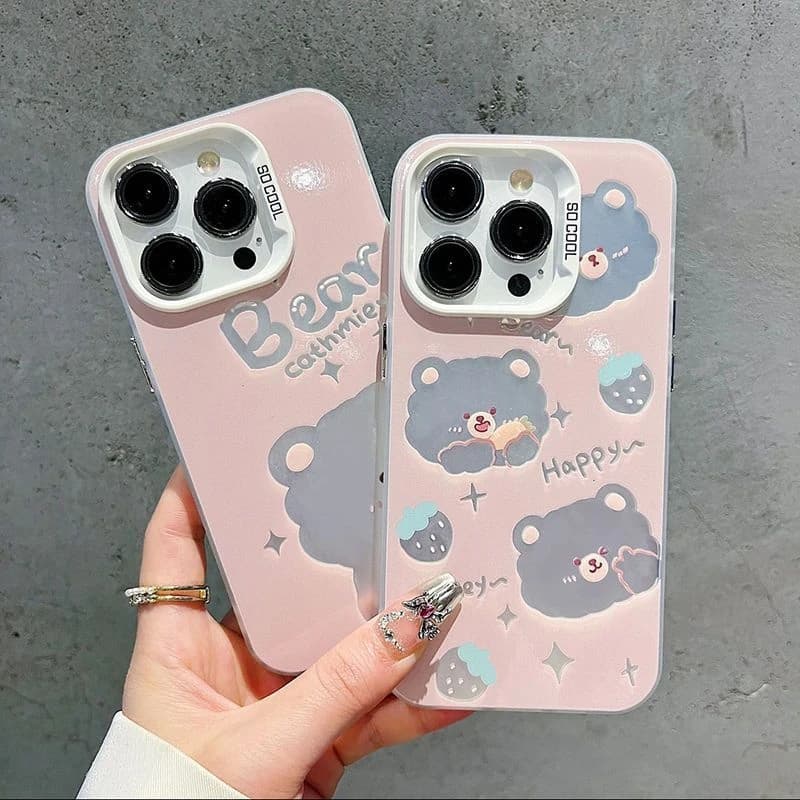 Custodia per telefono Sweet Bear Luxury Silver per iPhone 17 16 Plus 15 14 13 12 11 Air Pro Max, anti-caduta, opaca, Y2K, antiurto