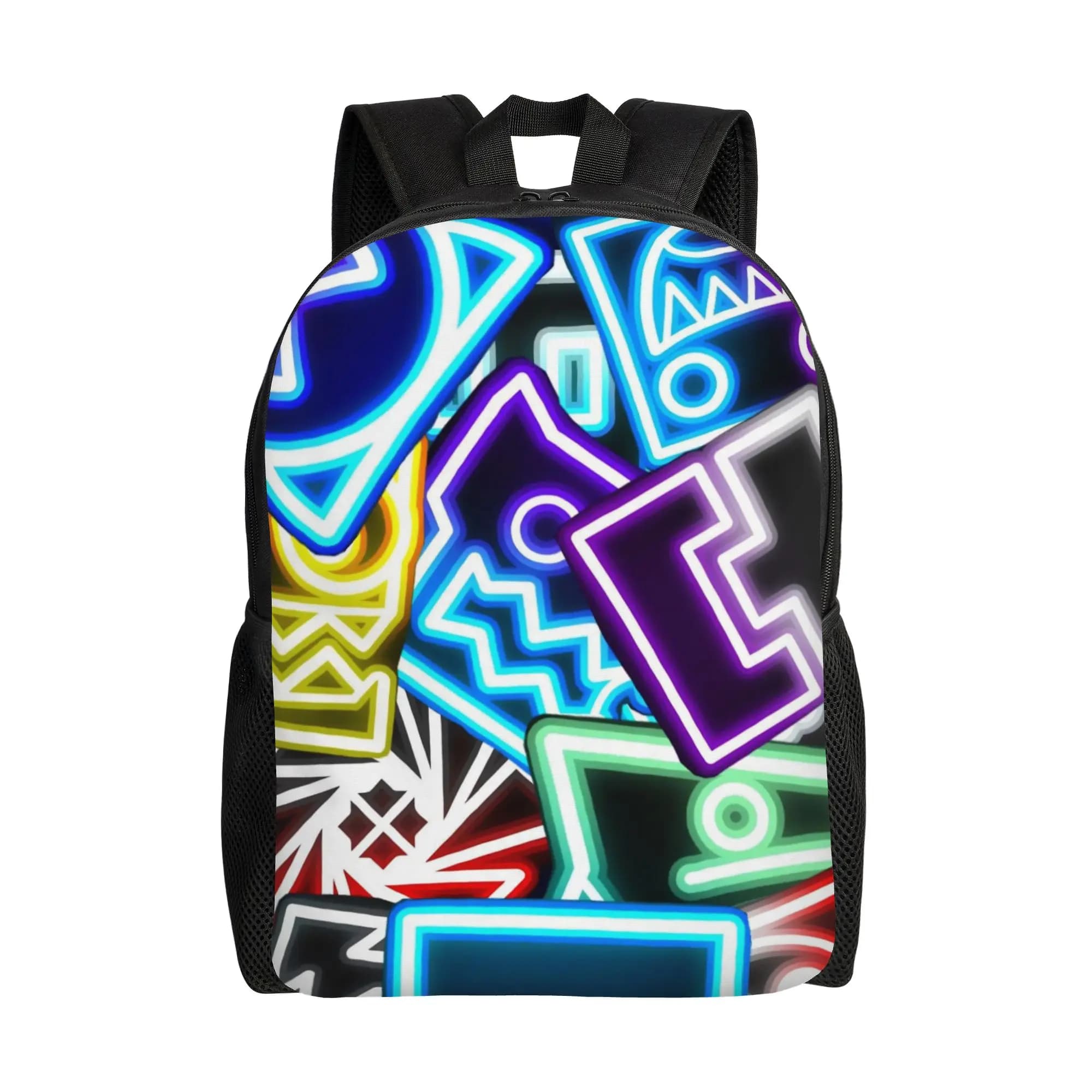 Zaino da Gioco con Icone Geometriche e Faccine per Uomini e Donne, Fantastico Zaino da Scuola Superiore, Escursionismo, Viaggio, Borsa a Tracolla per Laptop con Cartoni Animati, Resistente