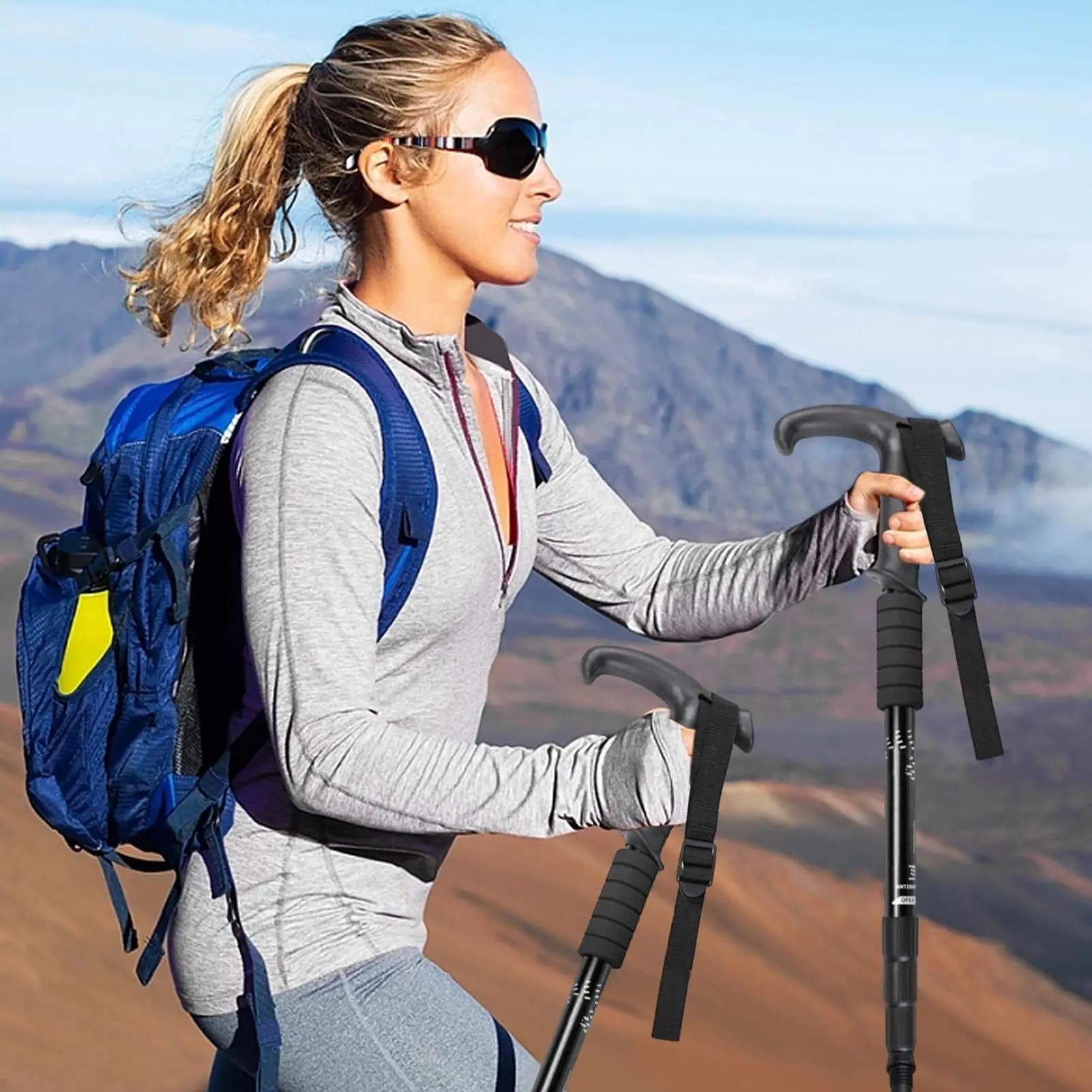 Adjustable Trek Sticks Light Trekking Sticks Non-slip Handle Aluminum Alloy Retractable Stick for Senior Survival Trips