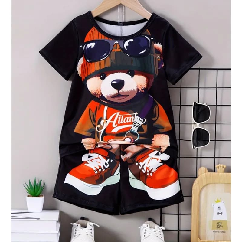 2025 Set manica corta casual estiva da uomo allentato ad asciugatura rapida 2 pezzi moda modello hip hop stampato pantaloncini manica corta completo