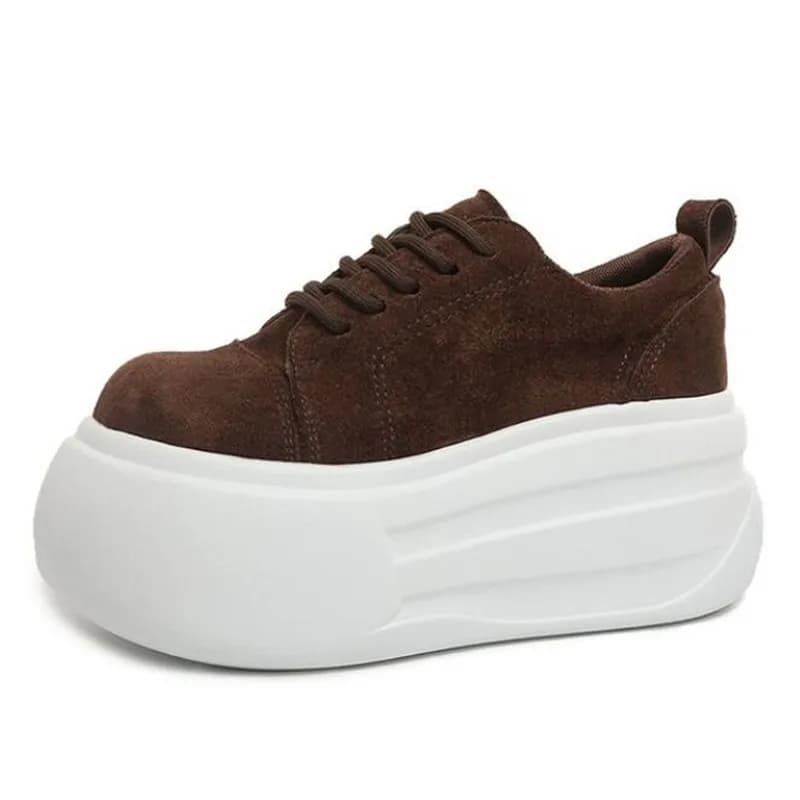 New Autumn Women 6.5CM High Platform Leather Sneaker Tennis Hidden Heels Casual Sport Shoes Lace-up Chunky Dad Shoes Woman Mujer