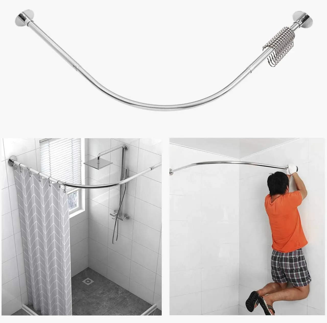 Asta per Tenda Doccia Angolare Regolabile in Acciaio Inossidabile a Forma di L, Installazione Senza Foratura per Bagno, Vasca da Bagno, Negozio di Abbigliamento