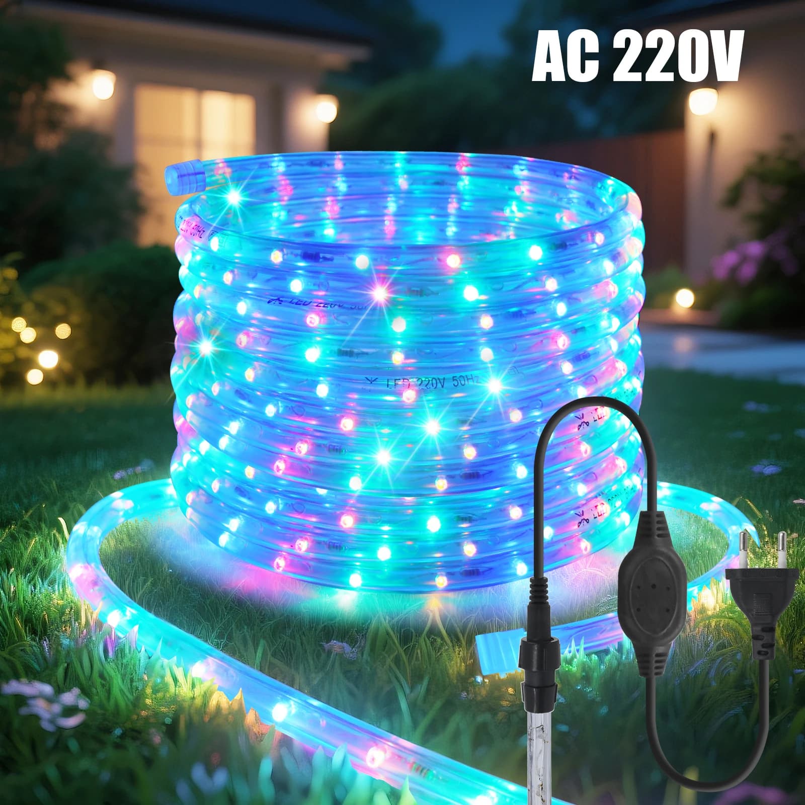 Striscia LED AC 220V Luci decorative natalizie rotonde a due fili Luci da fata impermeabili per la decorazione domestica della festa di Natale