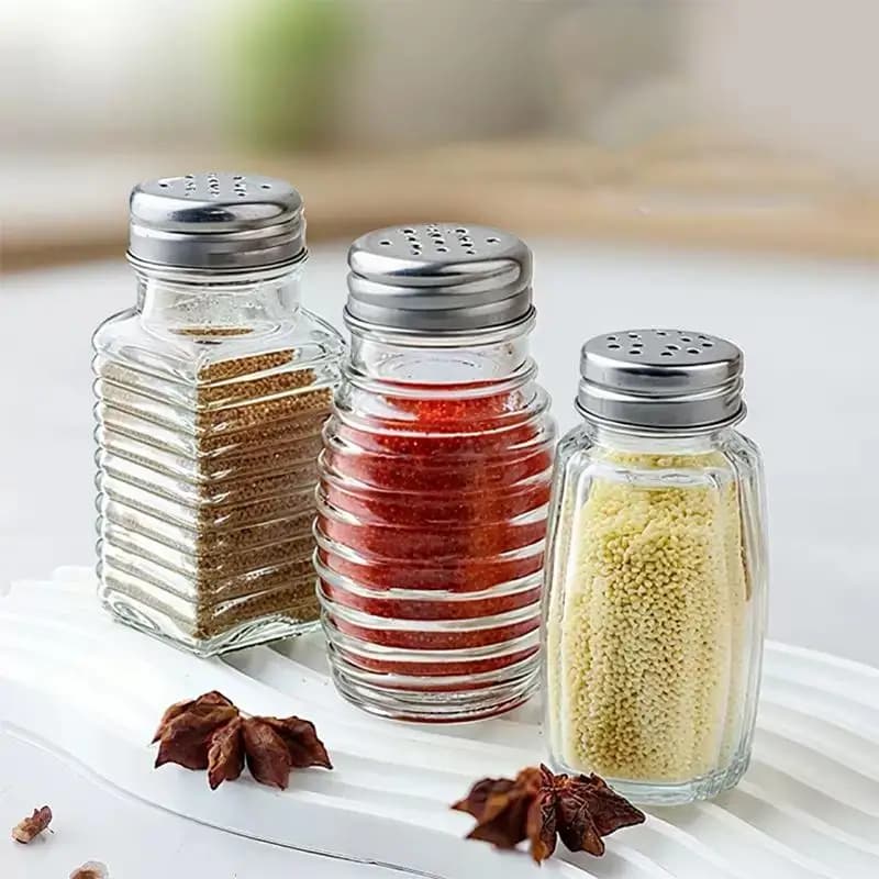 Set di 2 barattoli in vetro per spezie da cucina, bottiglie per condimenti da barbecue con coperchio, shaker per sale e pepe, mini barattoli per condimenti.
