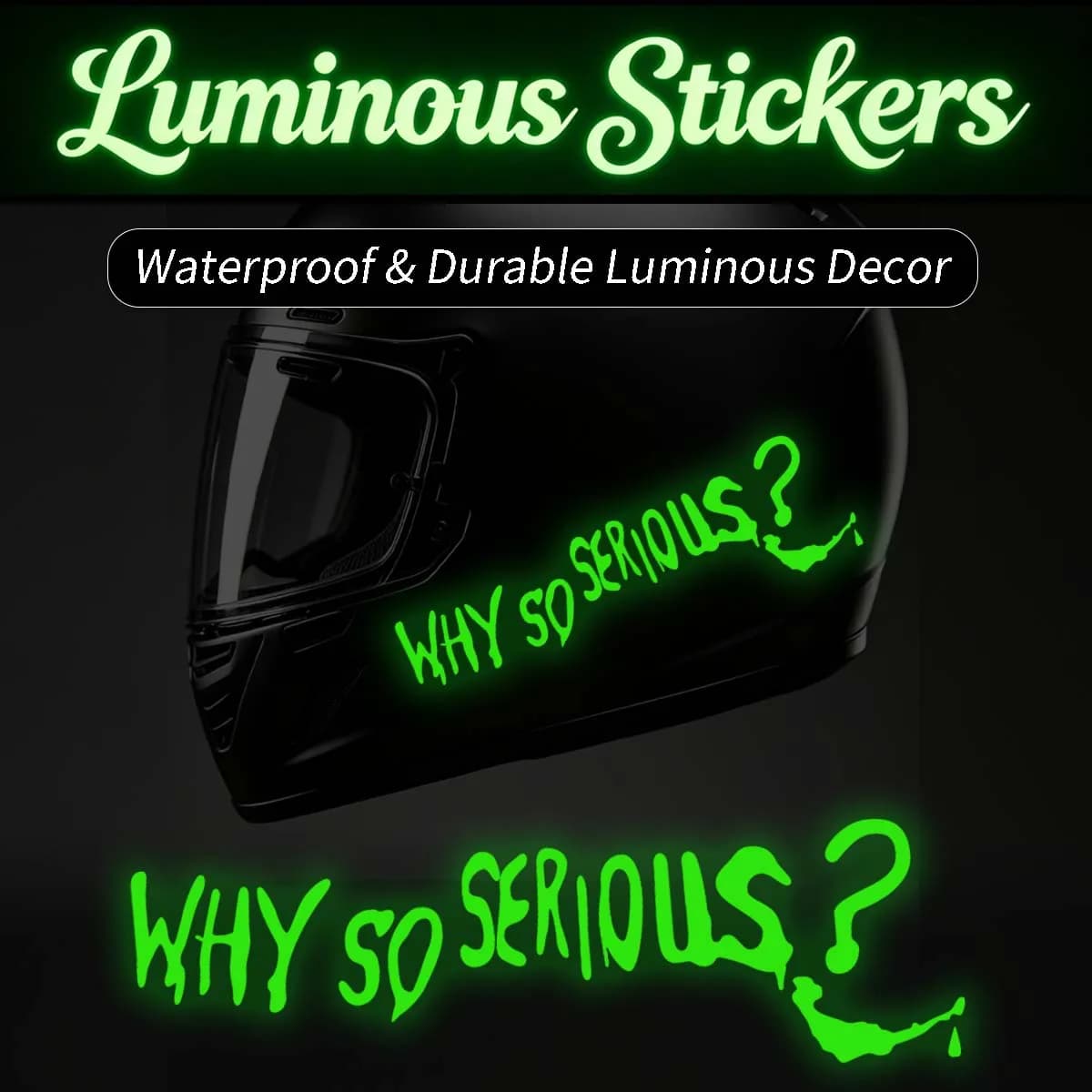 Adesivi Luminosi 'Why So Serious' Divertenti per Moto, Casco, Bauletto Laterale, Carrozzeria Auto, Decorazioni Riflettenti in Vinile, Accessori e Decalcomanie