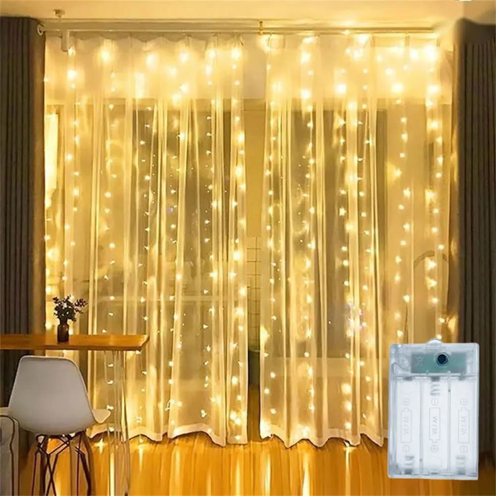 LED Curtain Light String Wedding Garland Lamp Battery Power Christmas Decoration for Home Navidad Party Ornaments New Year 2027