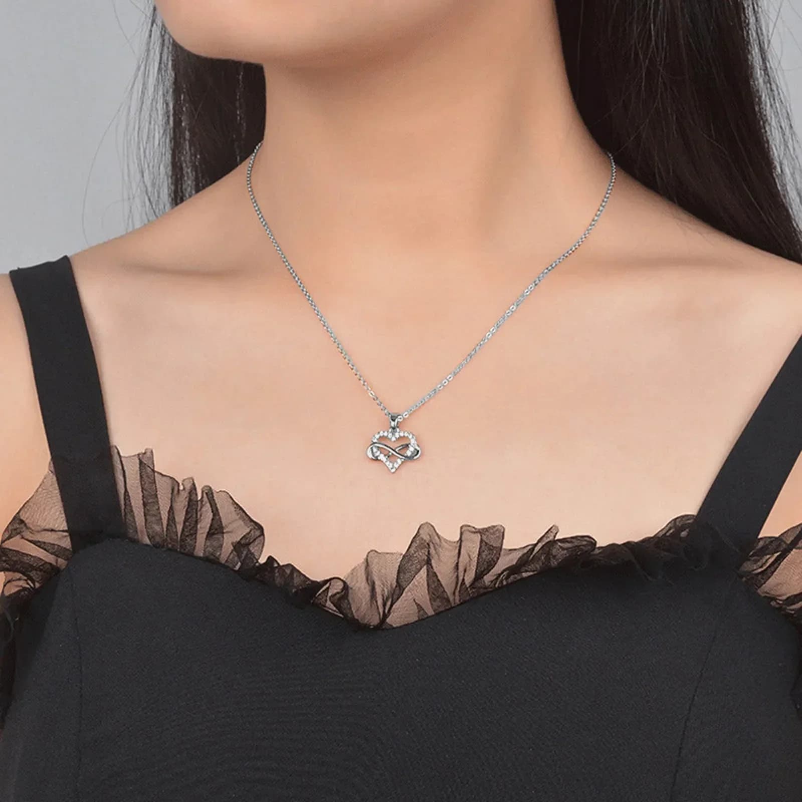Long Pink Jewelry Heart Shaped for Women Love Heart Pendant with zircons and custom necklace with internal image