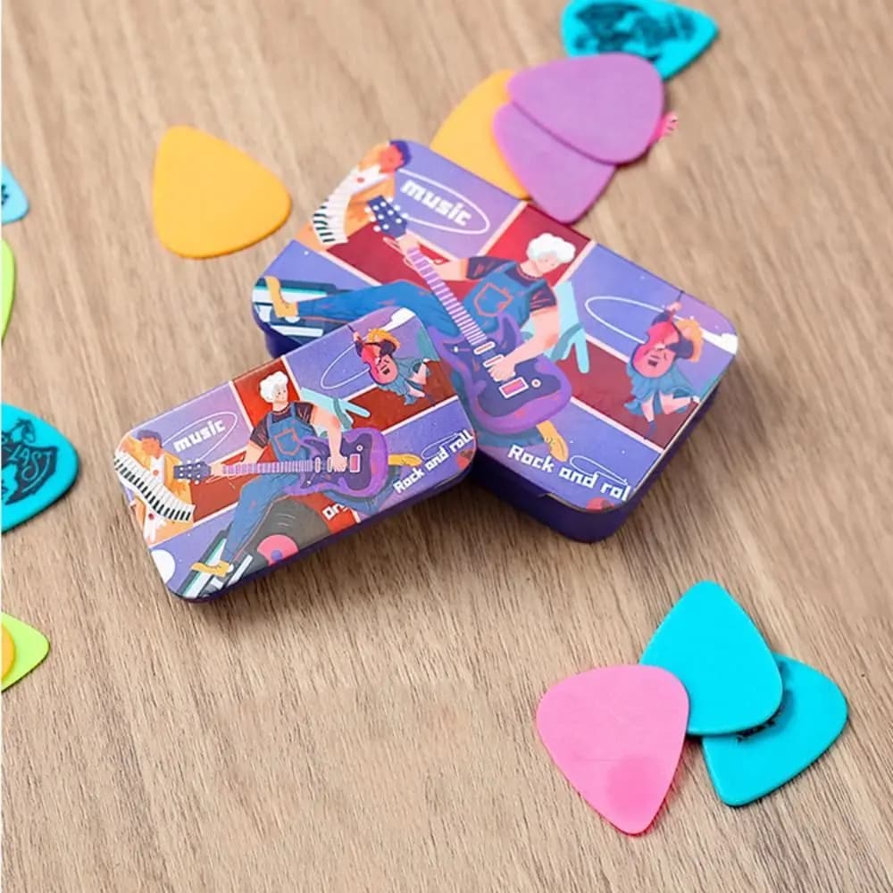 Nuovo Astuccio Porta Plettri con Stampe Cartoon, Scatola Portatile in Ferro per Conservare Plettri, Mini Accessori per Chitarra