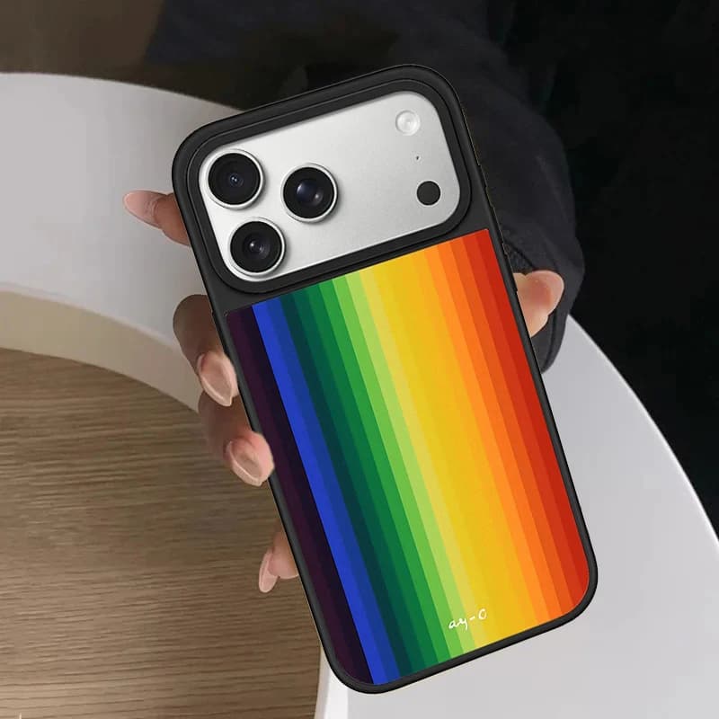 Colorful Splicing Stripes Mirror Surface Magnetic Phone Case Cover for IPhone 12 13 14 15 16 17 Pro Max Case for IPhone 17 Air