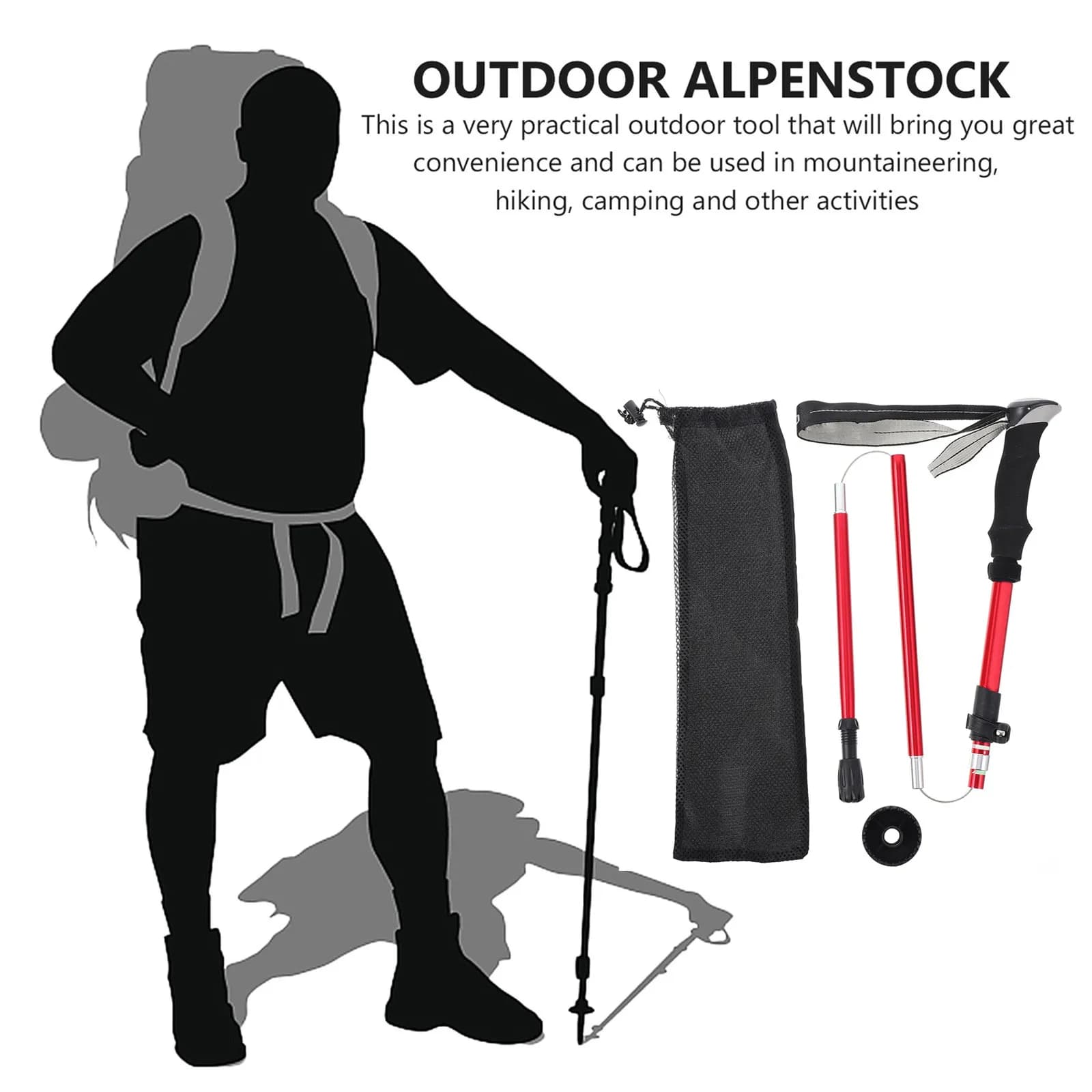 Foldable ultralight trekking poles in alloy, adjustable length, anti slip, walking stick for rough terrain