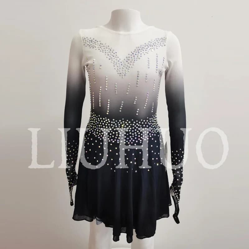 LIUHUO Pattinaggio di Figura sul Ghiaccio Vestito Delle Ragazze Delle Donne Adolescenti Elastico Spandex Gradiente Nero Concorrenza All'ingrosso BD9112