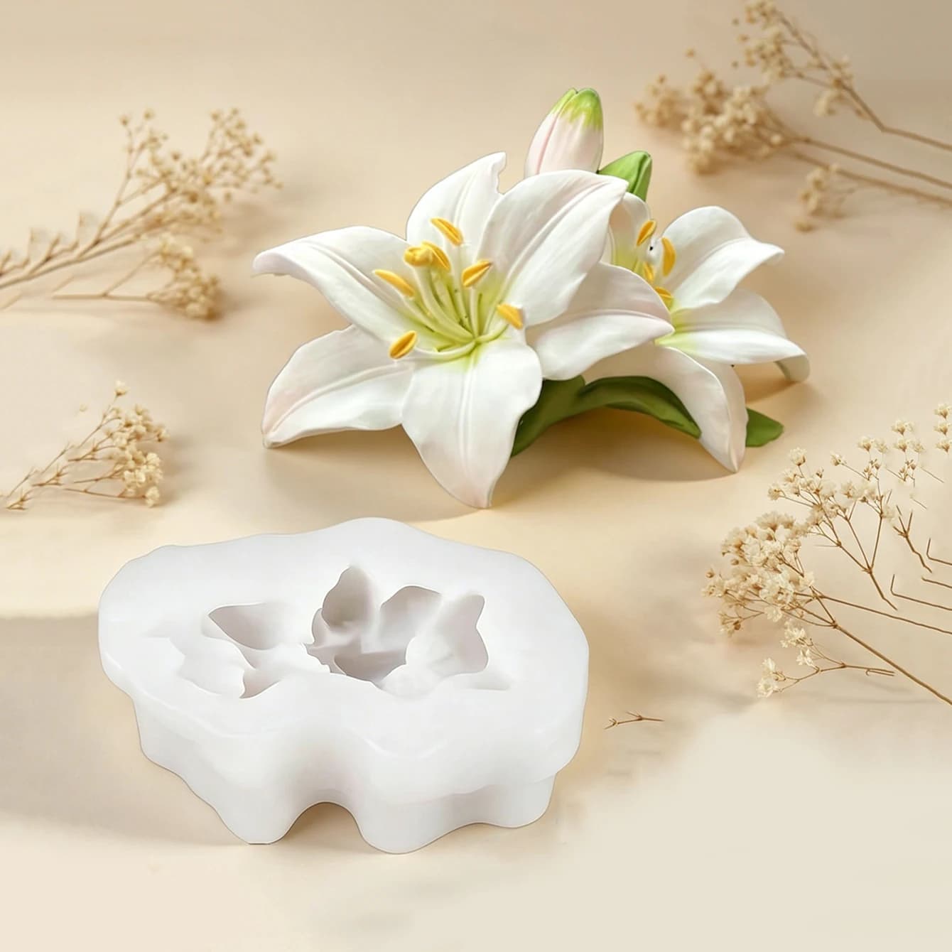 3D Lily Flower Silicone Mould, DIY Scented Candle Soap Cement Clay Epoxy Resin Decor Supply Plaster Handmade Gift Mold