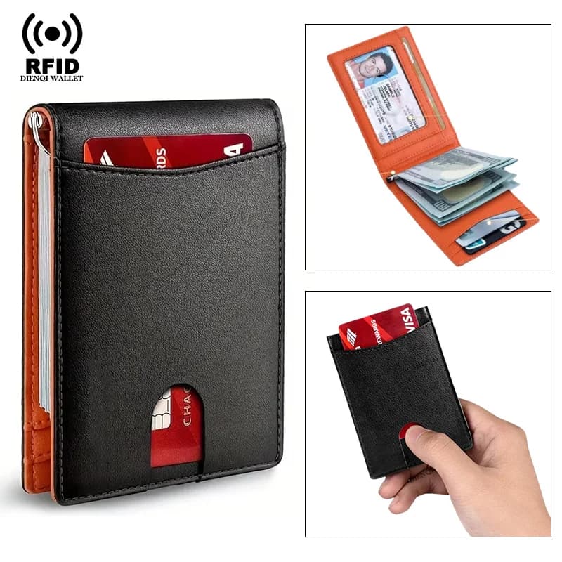 Porta biglietti da visita Porta carte di credito Portafoglio intelligente ultrasottile in pelle per uomo Fermasoldi Blocco RFID Forniture aziendali sottili