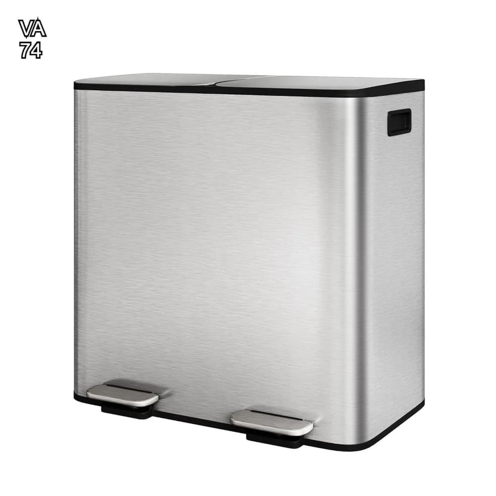 Set di 2 Pattumiere Doppie in Acciaio Inox da 40 Litri con Coperchio, Bidone per Riciclaggio da Cucina con Apertura a Pedale, Argento