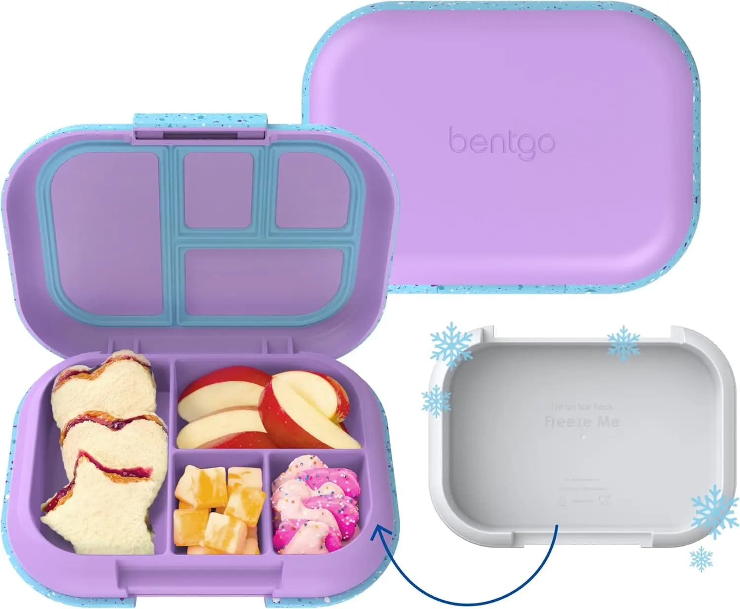 Portapranzo per bambini a prova di perdite con impacco refrigerante, 4 scomparti, senza BPA, adatto al microonde per bambini dai 3 ai 7 anni in Vivid Orchid