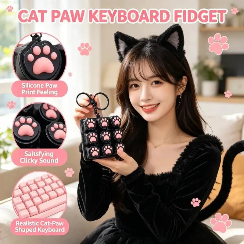 Silicone Gatti Zampe Keycap Presser Alleviare Lo Stress Portachiavi Giocattolo Con 9 Bottoni Per L'esercizio Delle Per A2UB