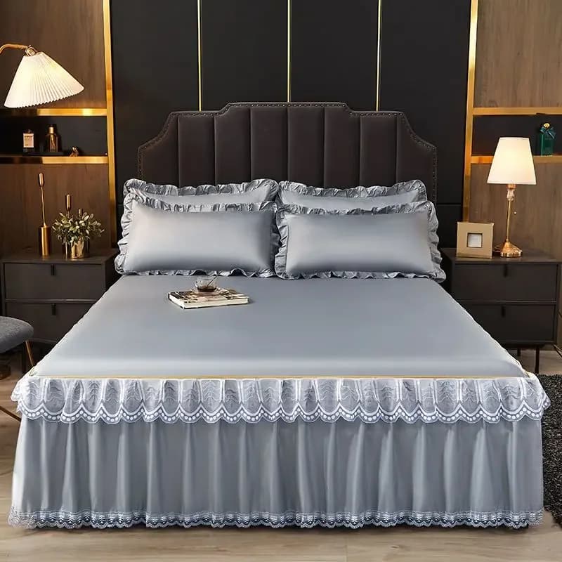 WASART Luxury lace bed skirt summer bed bed linen satin solid rayon bed linen for couple single bed king queen bed linen