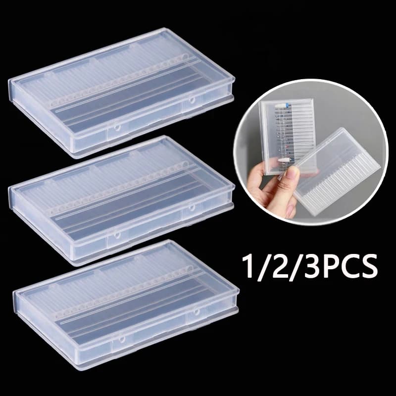 1/2/3 Pezzi Contenitore Porta Punte per Trapano Unghie Trasparente a 20 Scomparti, Scatola in Plastica per Accessori Manicure e Strumenti Nail Art