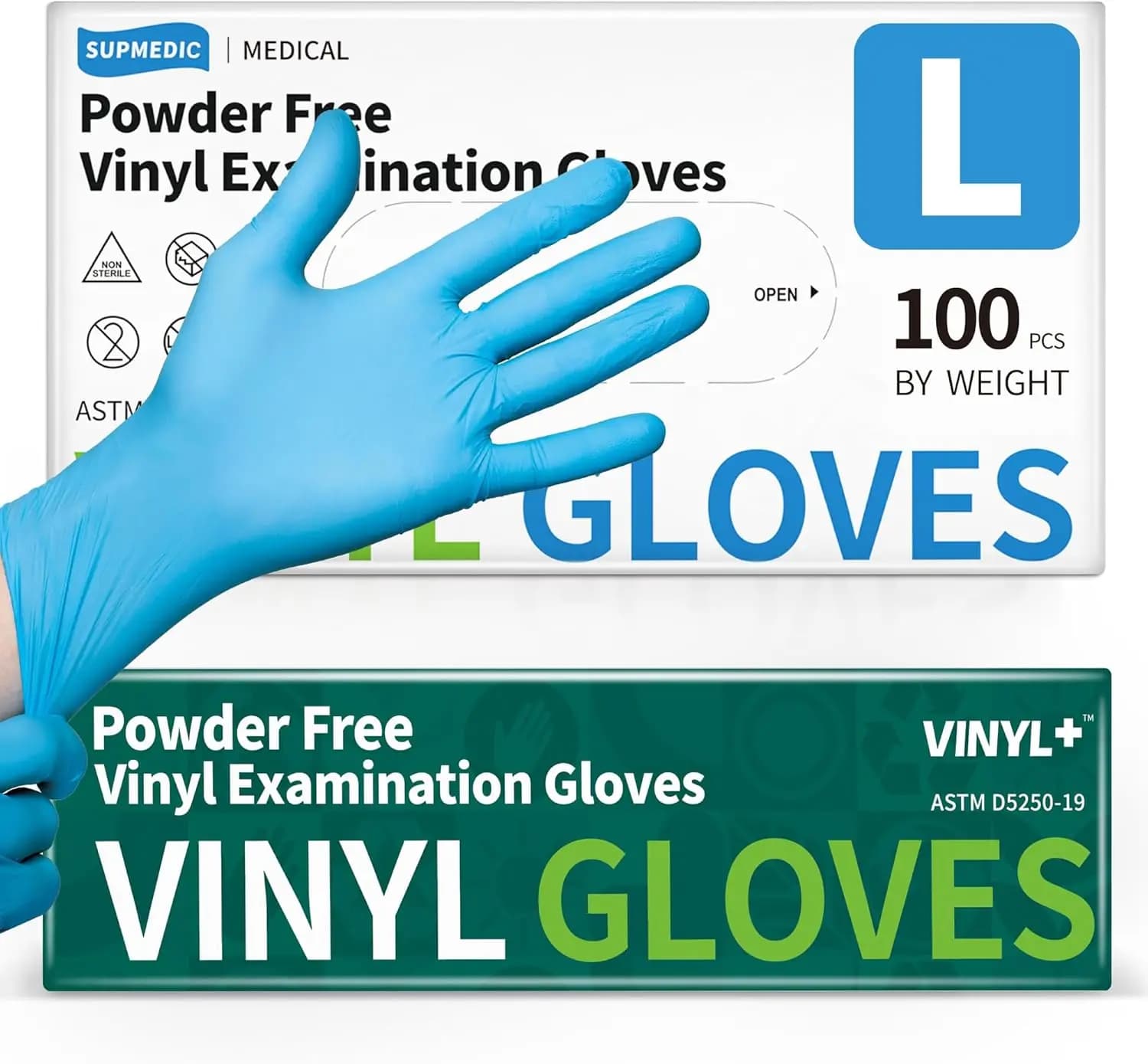 Disposable Vinyl Exam Gloves, 4Mil Powder-Free Latex-Free Food Grade, Blue 100Ct