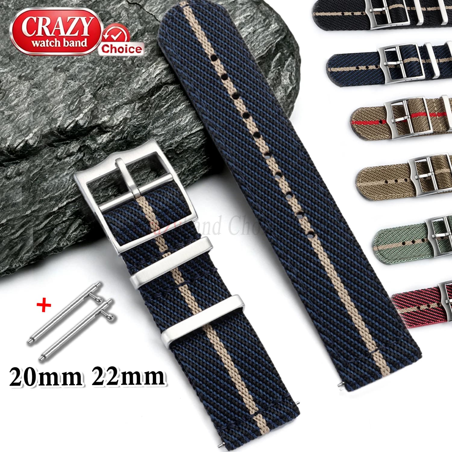Cinturino per Orologio in Nylon 20mm 22mm, Tessuto Intrecciato a Righe, Bracciale Sportivo Militare per Uomo e Donna, Sostitutivo per Omega, Tudor, Citizen