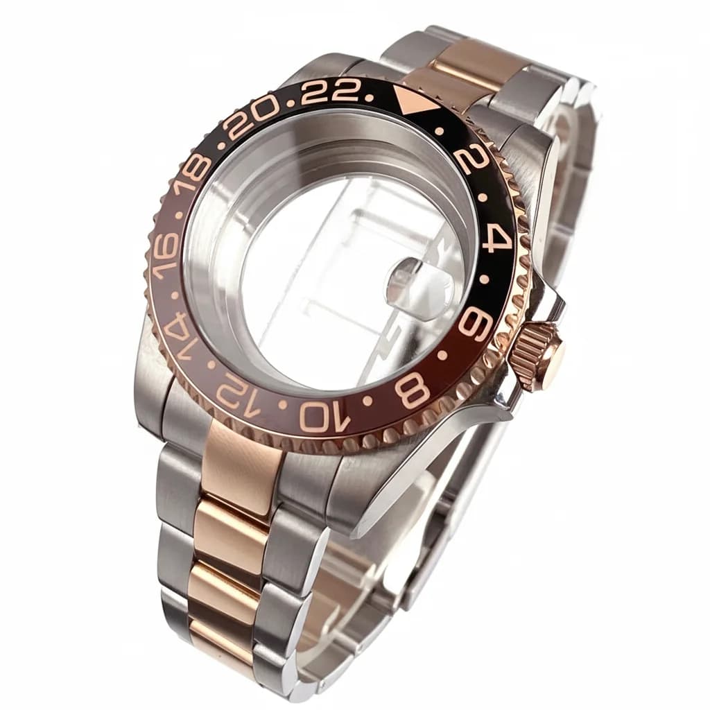 Cassa per orologio in vetro zaffiro con lunetta in ceramica Rootbeer da 40 mm adatta per NH35 NH36 2824 sostituzione della custodia bicolore