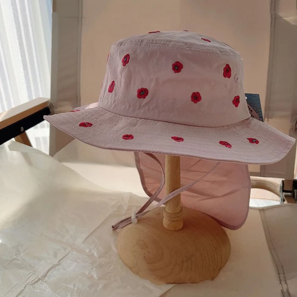 Moda Cartoon Ricamo Bambini Panama Cap Protezione per il collo Cappello da pescatore per bambini ad asciugatura rapida Protezione solare a tesa larga Cappello da sole per bambini Ragazzi