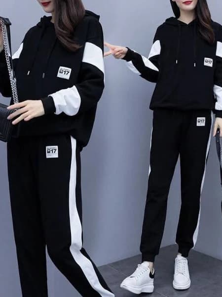 Slimming Large Size Spring Autumn Anti-Aging Set Women's Hoodie Casual Pants Two-Piece Set Korean Style High Waist Long Pants