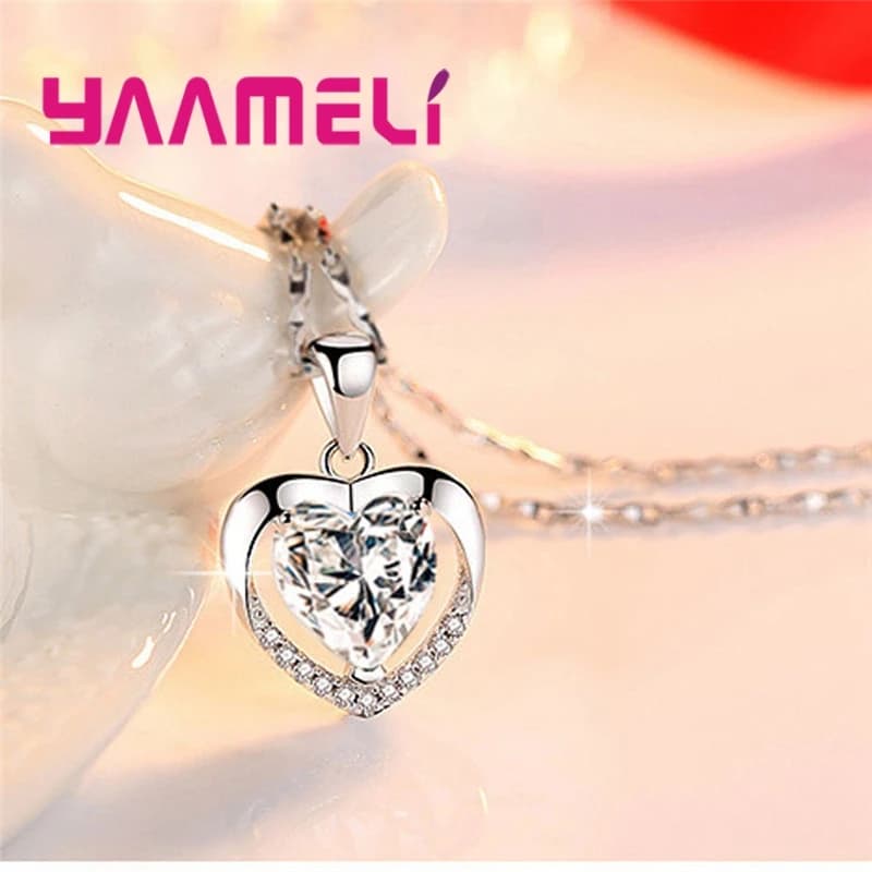 Collana con Pendente in Argento Sterling 925, Romantico Cuore con Zirconi Blu Oceano e Bianchi, Regalo di Compleanno o San Valentino per Donne