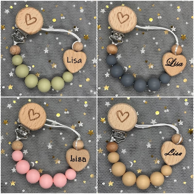 Clip per catena per ciuccio per bambini personalizzate Massaggiagengive personalizzato in legno Perline rotonde in silicone Catena per dentizione per la cura Succhietto Giocattoli da masticare Regalo